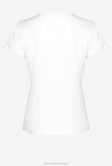 t-shirt | L488399 V-hals t-shirt met logo Pinko zijde wit