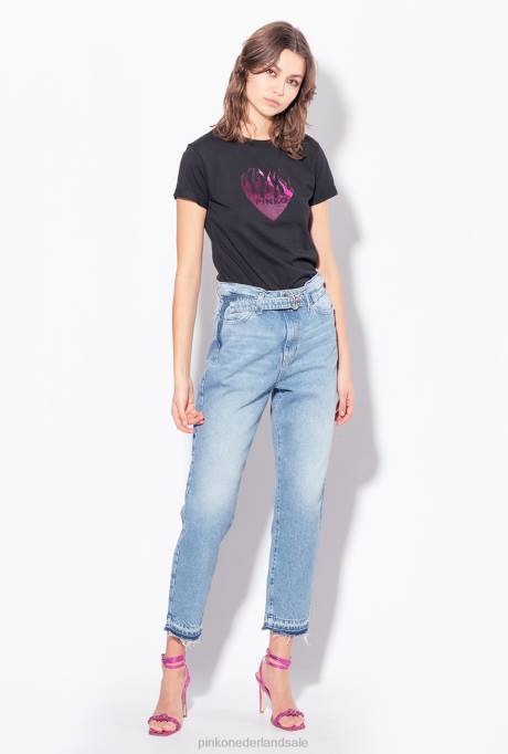 t-shirt | L488419 T-shirt met hartjesprint Pinko limousine zwart