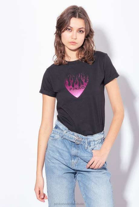t-shirt | L488419 T-shirt met hartjesprint Pinko limousine zwart