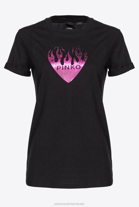 t-shirt | L488419 T-shirt met hartjesprint Pinko limousine zwart