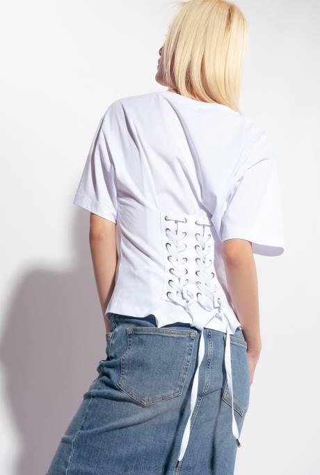 t-shirt | L488429 t-shirt met vetersluiting op de rug Pinko Helder wit