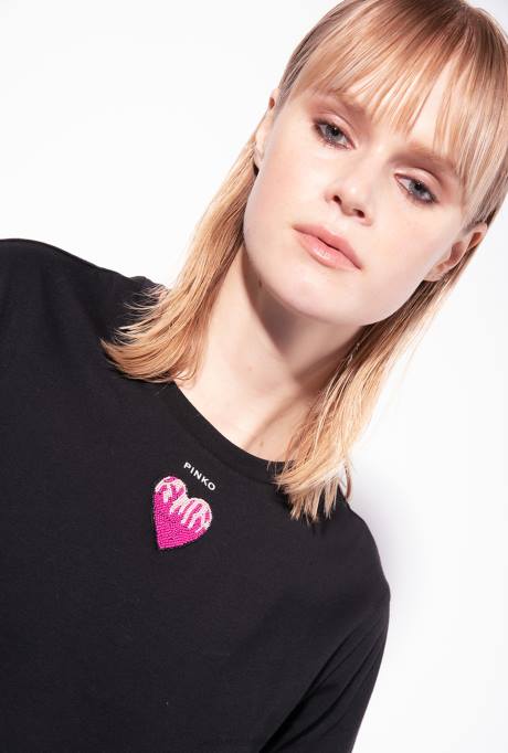 t-shirt | L488445 t-shirt met geborduurd hart Pinko limousine zwart