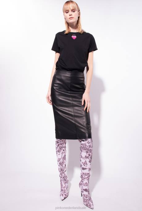 t-shirt | L488445 t-shirt met geborduurd hart Pinko limousine zwart