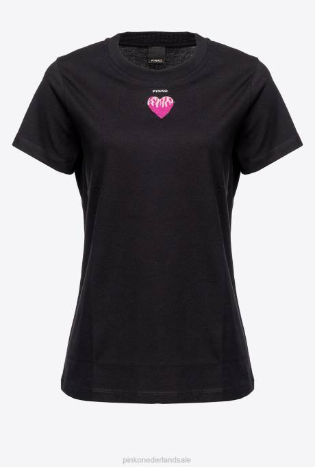 t-shirt | L488445 t-shirt met geborduurd hart Pinko limousine zwart