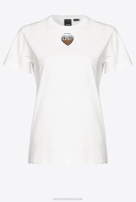 t-shirt | L488446 t-shirt met geborduurd hart Pinko zijde wit