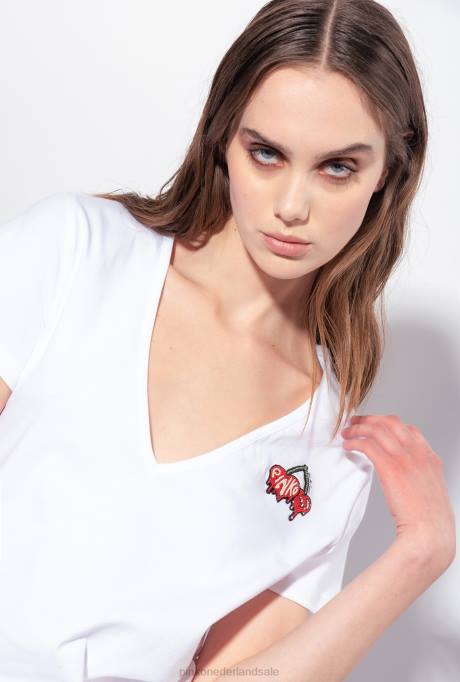 t-shirt | L488453 t-shirt met kersen borduursel Pinko Helder wit