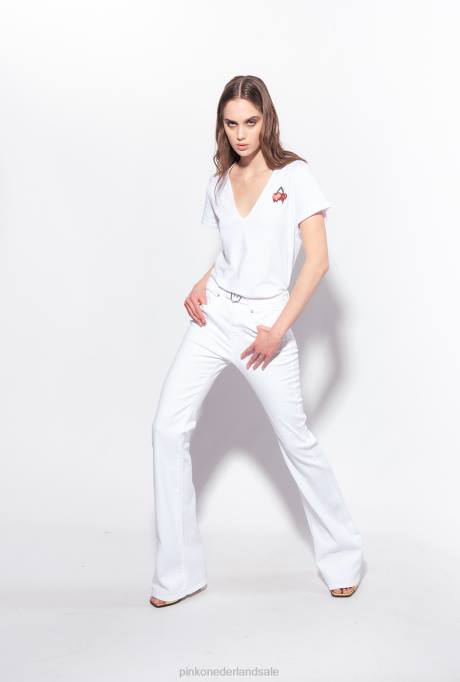 t-shirt | L488453 t-shirt met kersen borduursel Pinko Helder wit