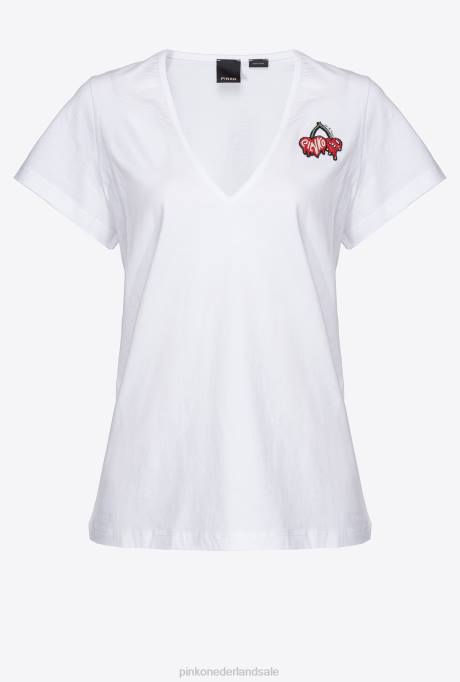 t-shirt | L488453 t-shirt met kersen borduursel Pinko Helder wit