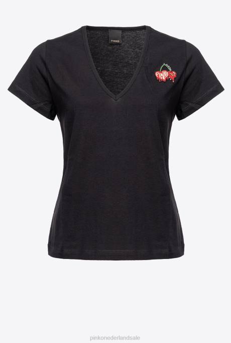t-shirt | L488454 t-shirt met kersen borduursel Pinko limousine zwart