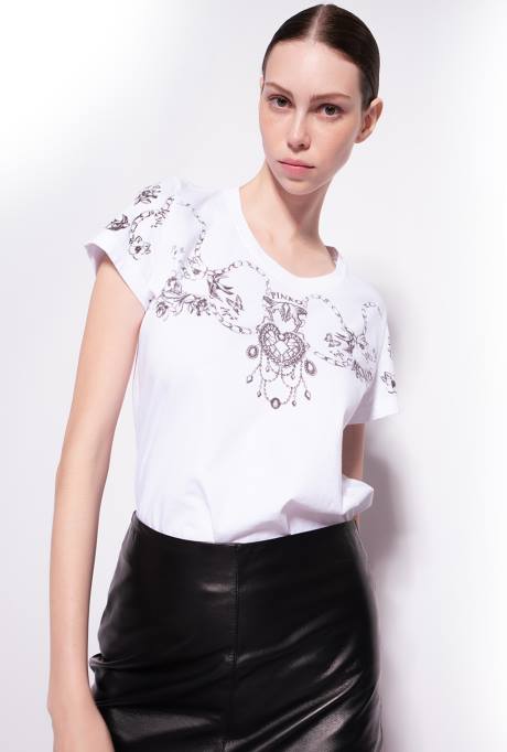t-shirt | L488455 T-shirt met tatoeageprint Pinko Helder wit