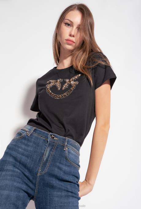 t-shirt | L488458 t-shirt met geborduurde liefdesvogels Pinko limousine zwart