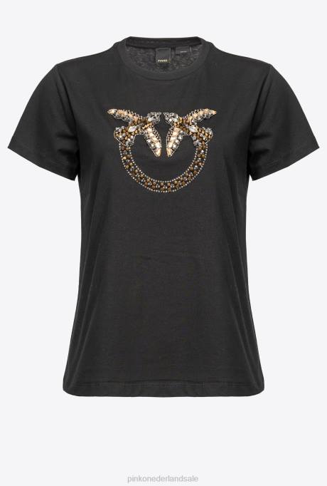 t-shirt | L488458 t-shirt met geborduurde liefdesvogels Pinko limousine zwart