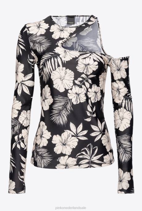 truien | L488354 top met lange mouwen en grafisch bloemenmotief Pinko zwart/boter