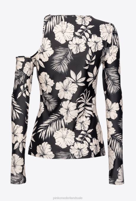 truien | L488354 top met lange mouwen en grafisch bloemenmotief Pinko zwart/boter