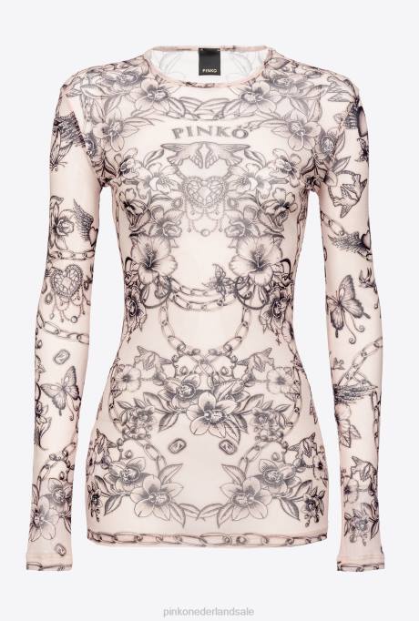 truien | L488361 top met lange mouwen en tatoeageprint Pinko naakt/zwart