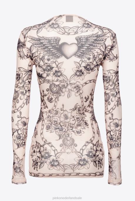 truien | L488361 top met lange mouwen en tatoeageprint Pinko naakt/zwart