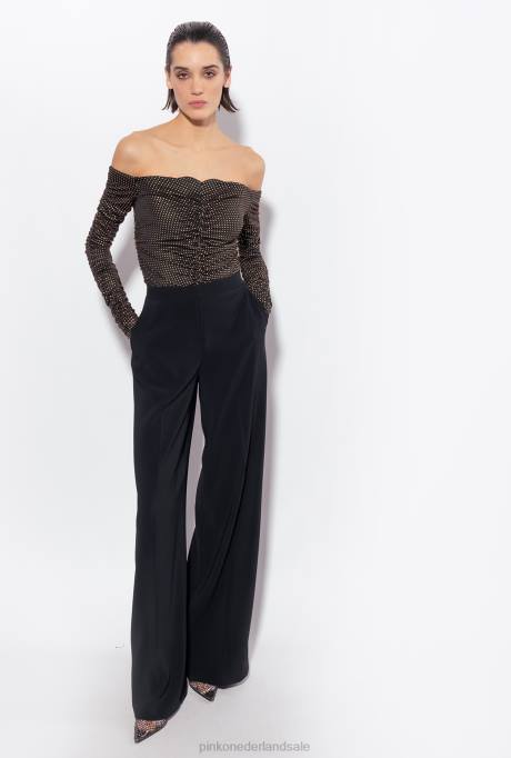 truien | L488388 off-the-shoulder top met micro studs Pinko zwart goud