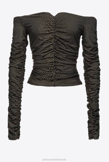 truien | L488388 off-the-shoulder top met micro studs Pinko zwart goud