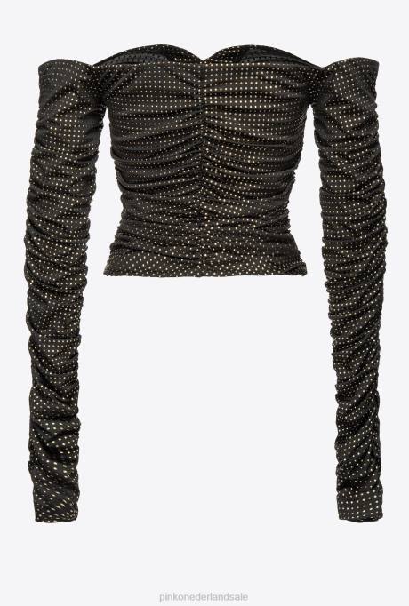 truien | L488388 off-the-shoulder top met micro studs Pinko zwart goud