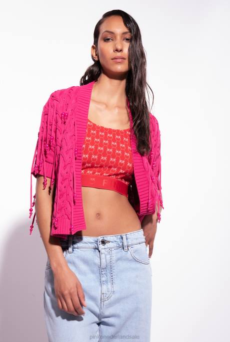 truien | L488415 open vest met kraaldetails Pinko frambozen rood