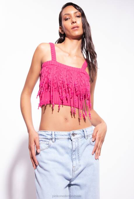 truien | L488417 gebreide top met kraaltjes Pinko frambozen rood