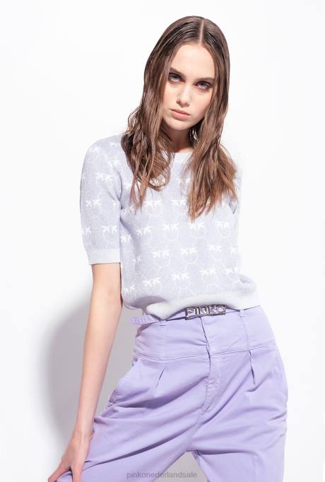 truien | L488451 cropped trui met lurex monogram Pinko lila/wit