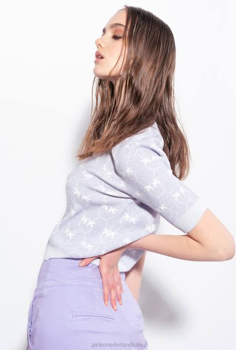 truien | L488451 cropped trui met lurex monogram Pinko lila/wit