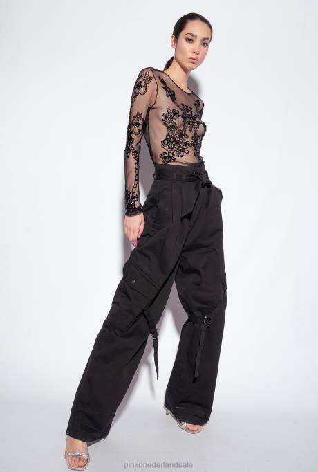 truien | L488461 tule top met tattoo borduursel Pinko limousine zwart