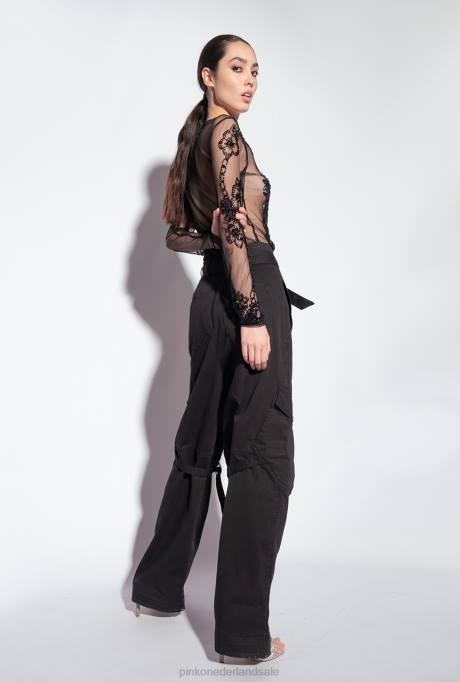 truien | L488461 tule top met tattoo borduursel Pinko limousine zwart