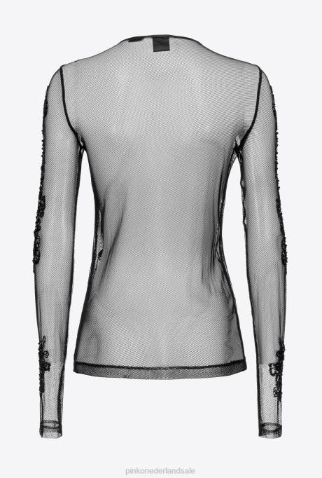 truien | L488461 tule top met tattoo borduursel Pinko limousine zwart