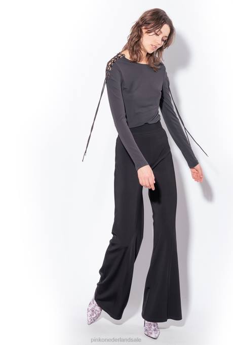 truien | L488474 top met trekkoord op de schouders Pinko limousine zwart