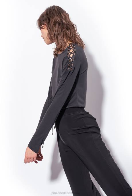 truien | L488474 top met trekkoord op de schouders Pinko limousine zwart