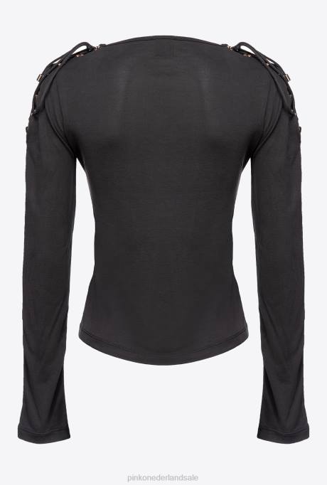 truien | L488474 top met trekkoord op de schouders Pinko limousine zwart