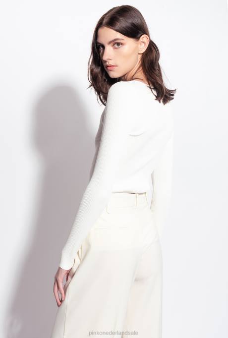 truien | L488488 ribgebreide top met lange mouwen Pinko zijde wit