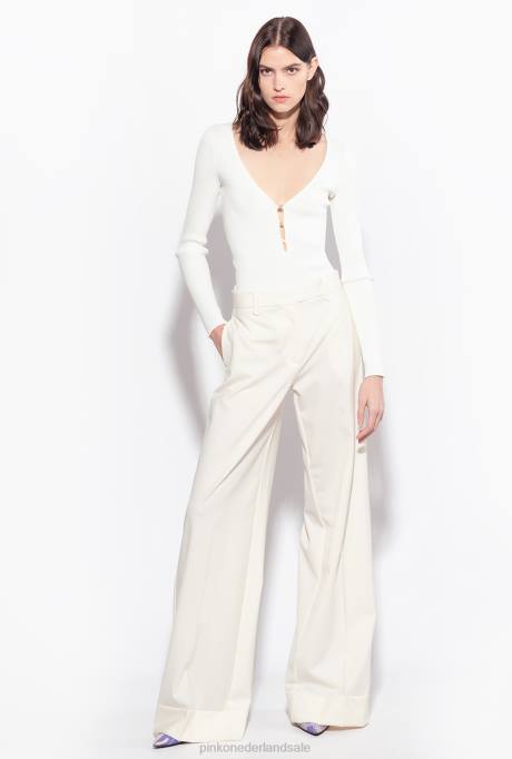 truien | L488488 ribgebreide top met lange mouwen Pinko zijde wit