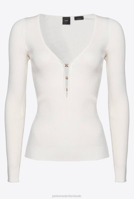 truien | L488488 ribgebreide top met lange mouwen Pinko zijde wit