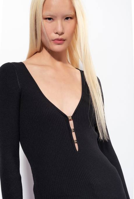 truien | L488490 ribgebreide top met lange mouwen Pinko limousine zwart