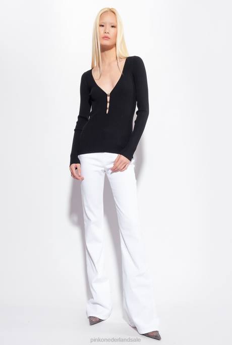 truien | L488490 ribgebreide top met lange mouwen Pinko limousine zwart