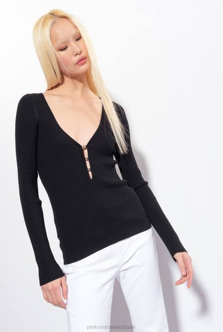truien | L488490 ribgebreide top met lange mouwen Pinko limousine zwart