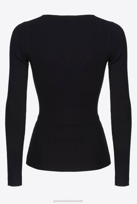 truien | L488490 ribgebreide top met lange mouwen Pinko limousine zwart