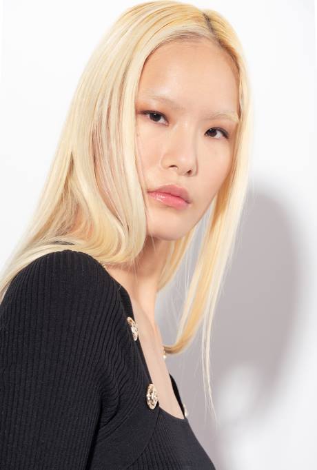 truien | L488492 ribgebreide top met gouden knopen Pinko limousine zwart