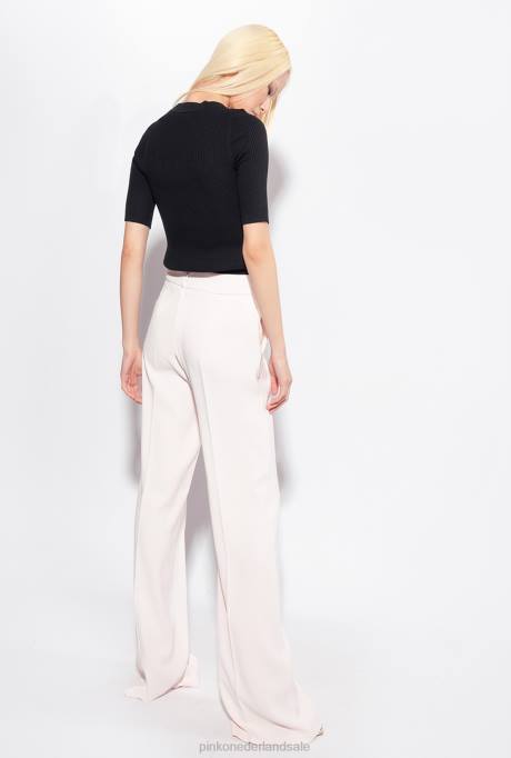 truien | L488492 ribgebreide top met gouden knopen Pinko limousine zwart