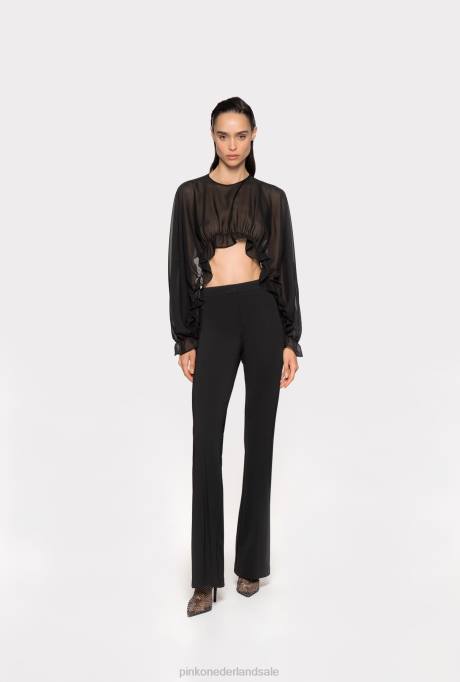 vrijetijdsbroek | L488643 uitlopende stretch technische broek Pinko limousine zwart