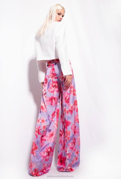 vrijetijdsbroek | L488650 wijde broek met bloemenprint Pinko lila/lichtroze/fuchsia