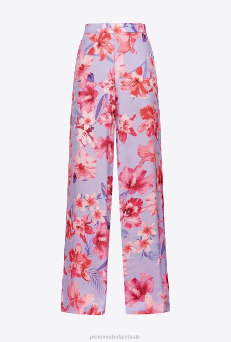 vrijetijdsbroek | L488650 wijde broek met bloemenprint Pinko lila/lichtroze/fuchsia