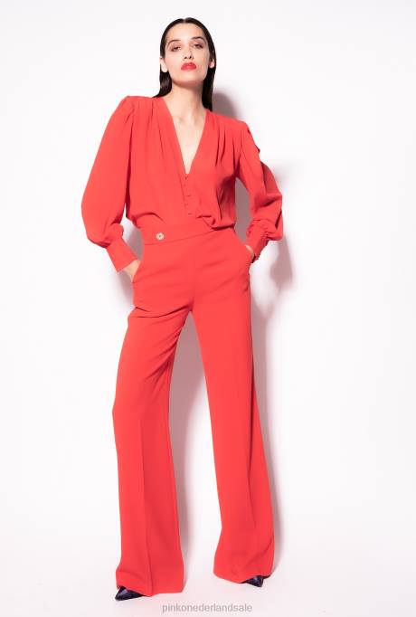 vrijetijdsbroek | L488661 broek met gouden knopen Pinko formule1 rood