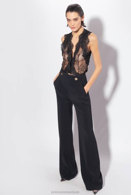 vrijetijdsbroek | L488663 broek met gouden knopen Pinko limousine zwart