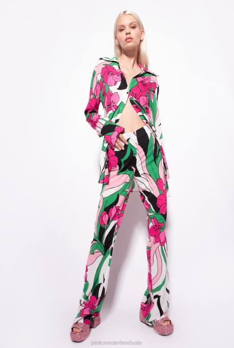 vrijetijdsbroek | L488671 vloeiende broek met bloemenprint Pinko multi zwart/fuchsia