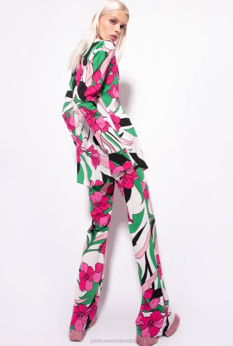 vrijetijdsbroek | L488671 vloeiende broek met bloemenprint Pinko multi zwart/fuchsia