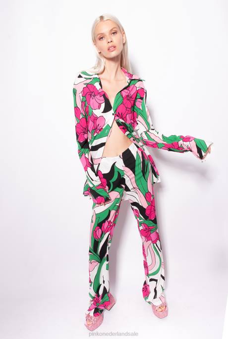 vrijetijdsbroek | L488671 vloeiende broek met bloemenprint Pinko multi zwart/fuchsia